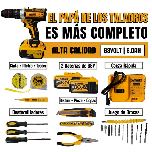 Taladro inalámbrico 68v con 34 accesorios